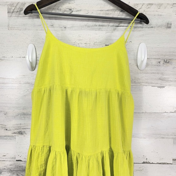 J.Crew Reimagined Tiered Midi Spaghetti Strap Dress Neon Yellow Cotton‎ Gauze S - Picture 4 of 15